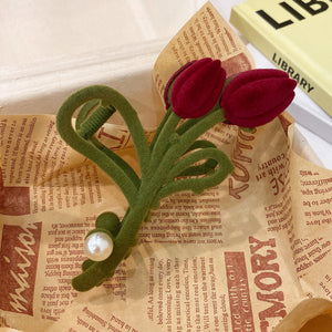 Elegant Velvet Tulip Hair Claw Clip