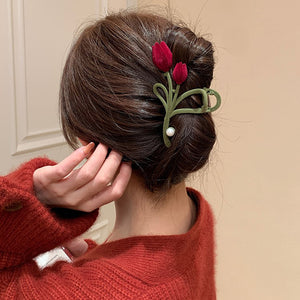 Elegant Velvet Tulip Hair Claw Clip