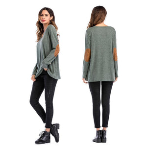 Plain Round Neck Button Collage Long Sleeve Top