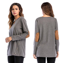 Load image into Gallery viewer, Plain Round Neck Button Collage Long Sleeve Top