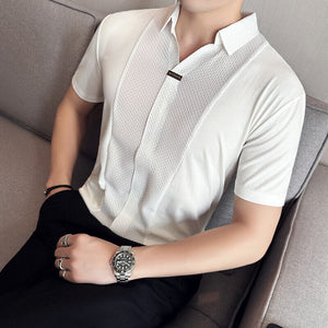 Men's Business Casual Patchwork Shirt