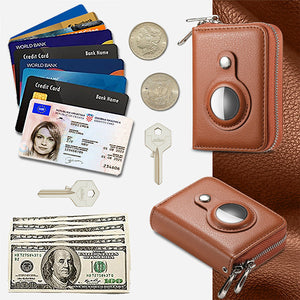 Smart AirTag Zipper RFID Slim Leather Wallet