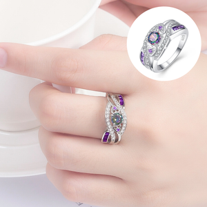 Amethyst Silver Hearts Ring