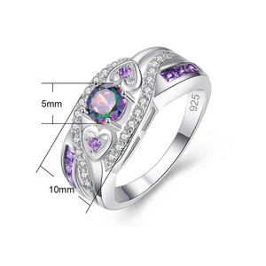 Amethyst Silver Hearts Ring