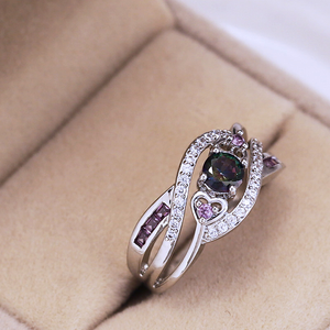 Amethyst Silver Hearts Ring