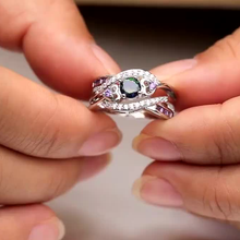 Load image into Gallery viewer, Amethyst Silver Hearts Ring