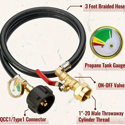 Propane Refill Adapter Hose with Gauge & Control Valve