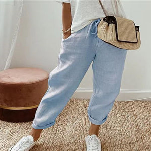 Solid Drawstring Waist Slant Pocket Pants