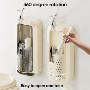 No-punch Wall-mounted Rotating Chopstick Storage Bucket