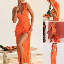 Load image into Gallery viewer, Elegant Solid Color V-neck Ruffle Dress