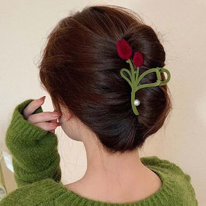 Elegant Velvet Tulip Hair Claw Clip