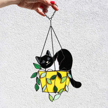 Load image into Gallery viewer, Cat in a flowerpot Suncatcher Stained Glass Window Hangins