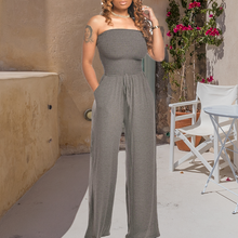 Load image into Gallery viewer, Asymmetric Solid Color Smocked Jumpsuit