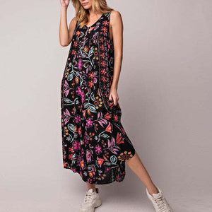 Vintage Floral Print Loose Sleeveless Jumpsuit