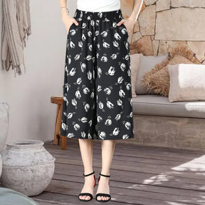 Women's High Elastic Waist Pleated Chiffon Wide Leg Culottes