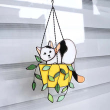 Load image into Gallery viewer, Cat in a flowerpot Suncatcher Stained Glass Window Hangins