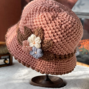 French Thicken Women's Flowers Knitted Woolen Hat