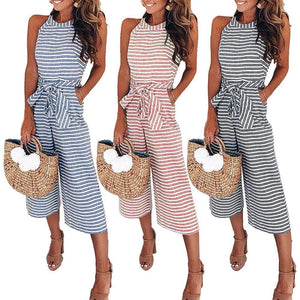 Magoloft™ Women Summer Striped Sleeveless Back Zipper Jumpsuits