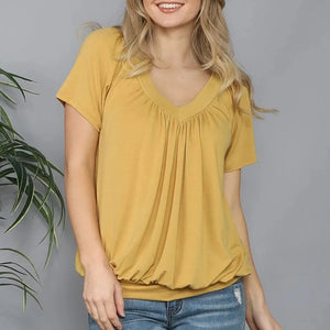 Solid Color Pleat Design T-shirt Top