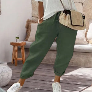 Solid Drawstring Waist Slant Pocket Pants