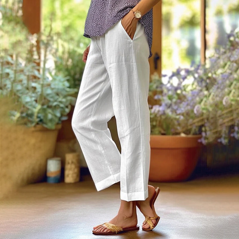 Plain Linen Cotton And Linen Loose Pants