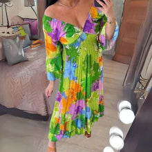 Load image into Gallery viewer, V-neck Floral Seaside Vacation Loose Dress