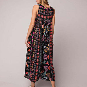 Vintage Floral Print Loose Sleeveless Jumpsuit