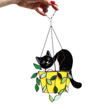 Load image into Gallery viewer, Cat in a flowerpot Suncatcher Stained Glass Window Hangins