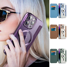 Load image into Gallery viewer, Transparent Electroplated Magnetic Leather Flip Case for iPhone