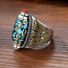 Load image into Gallery viewer, Turquoise Six-character Mantra Nine-eyed Dzi Bead Ring