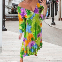 Load image into Gallery viewer, V-neck Floral Seaside Vacation Loose Dress