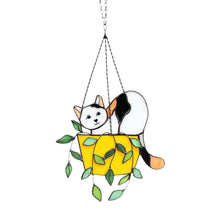 Load image into Gallery viewer, Cat in a flowerpot Suncatcher Stained Glass Window Hangins