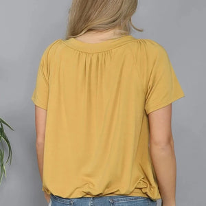 Solid Color Pleat Design T-shirt Top