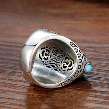 Load image into Gallery viewer, Turquoise Six-character Mantra Nine-eyed Dzi Bead Ring