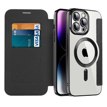 Load image into Gallery viewer, Transparent Electroplated Magnetic Leather Flip Case for iPhone