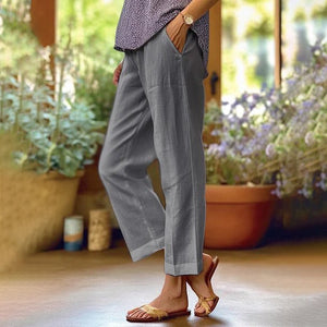 Plain Linen Cotton And Linen Loose Pants