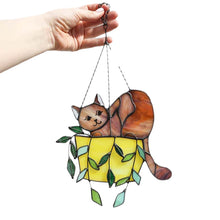 Load image into Gallery viewer, Cat in a flowerpot Suncatcher Stained Glass Window Hangins