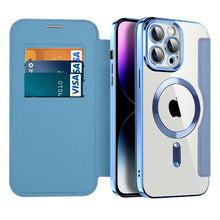 Load image into Gallery viewer, Transparent Electroplated Magnetic Leather Flip Case for iPhone