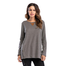 Load image into Gallery viewer, Plain Round Neck Button Collage Long Sleeve Top