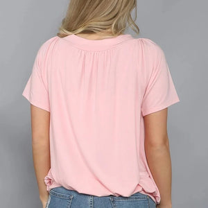 Solid Color Pleat Design T-shirt Top