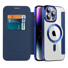 Load image into Gallery viewer, Transparent Electroplated Magnetic Leather Flip Case for iPhone