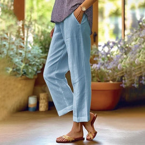 Plain Linen Cotton And Linen Loose Pants