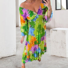 Load image into Gallery viewer, V-neck Floral Seaside Vacation Loose Dress