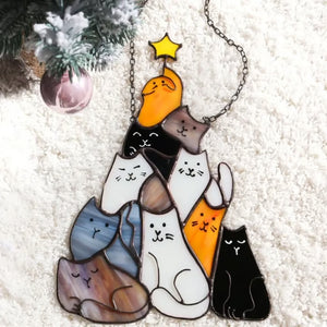 Cat Christmas Tree Suncatcher Ornament