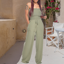 Load image into Gallery viewer, Asymmetric Solid Color Smocked Jumpsuit