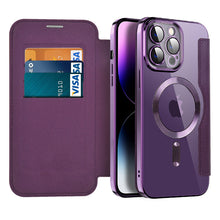 Load image into Gallery viewer, Transparent Electroplated Magnetic Leather Flip Case for iPhone