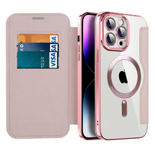 Load image into Gallery viewer, Transparent Electroplated Magnetic Leather Flip Case for iPhone