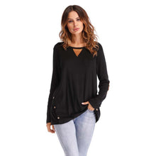 Load image into Gallery viewer, Plain Round Neck Button Collage Long Sleeve Top