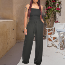 Load image into Gallery viewer, Asymmetric Solid Color Smocked Jumpsuit