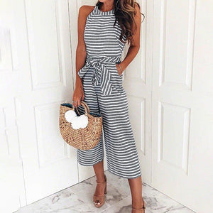 Magoloft™ Women Summer Striped Sleeveless Back Zipper Jumpsuits